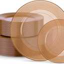 FLOWERCAT 100PCS Clear Brown Plastic Plates - Heavy Duty Plastic Plates Disposable for party &Wedding - Serve for 50Guests party (10inch & 7inch)(Mocha Mousse)