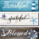 Yookeer 3 Pieces Thankful Grateful Blessed Wooden Signs Coastal Rustic Wood Signs Wall Decor Beach Wood Front Hanging for Farmhouse Outdoor Decor(Coastal Style)