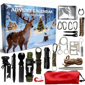 Lihome Survival Kit Advent Calendar 2025  24-in-1 Emergency Survival Kit with Tools, Flashlight, Paracord, Carabiners, First Aid Gear for Men, Outdoor, Camping, Hiking, Hunting