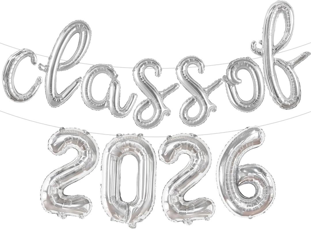 KatchOn, Silver Class of 2026 Balloons Banner - Script, 16 Inch | 2026 Balloons Graduation, Graduation Decorations Class of 2026 | Balloons, Graduation Balloons Decorations