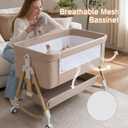 Baby Bassinet, 3 in 1 Bedside Bassinets for Baby, 6 Height Adjustable Bassinet Bedside Sleeper with Mattress, Breathable Mesh, Lockable Univesal Wheels, Storage Basket, Easy to Assemble（Khaki）, Crib