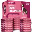 Comfortable Female Dog Diapers - 50-Pack Super Absorbent Disposable Doggie Diapers - FlashDry Gel Technology & Wetness Indicator - Leakproof Diapers for Dogs in Heat, Excitable Urination, Incontinence, Sma