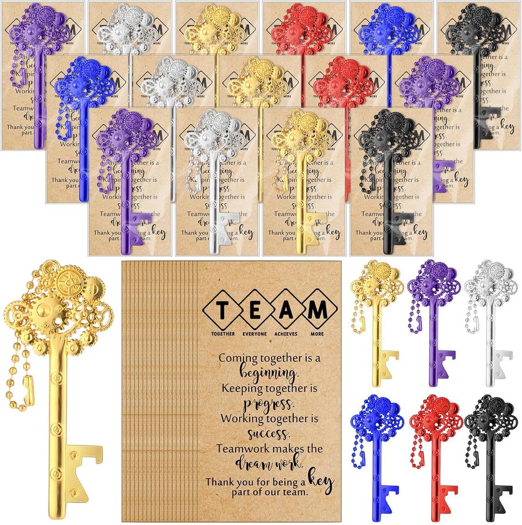 2 x 36 Sets Team Appreciation Gifts Bulk for Employee Teacher Back to School Gifts Metal Bottle Opener Keychain with Thank You Cards for Staff Coworker Team Building Soccer Volleyball Club