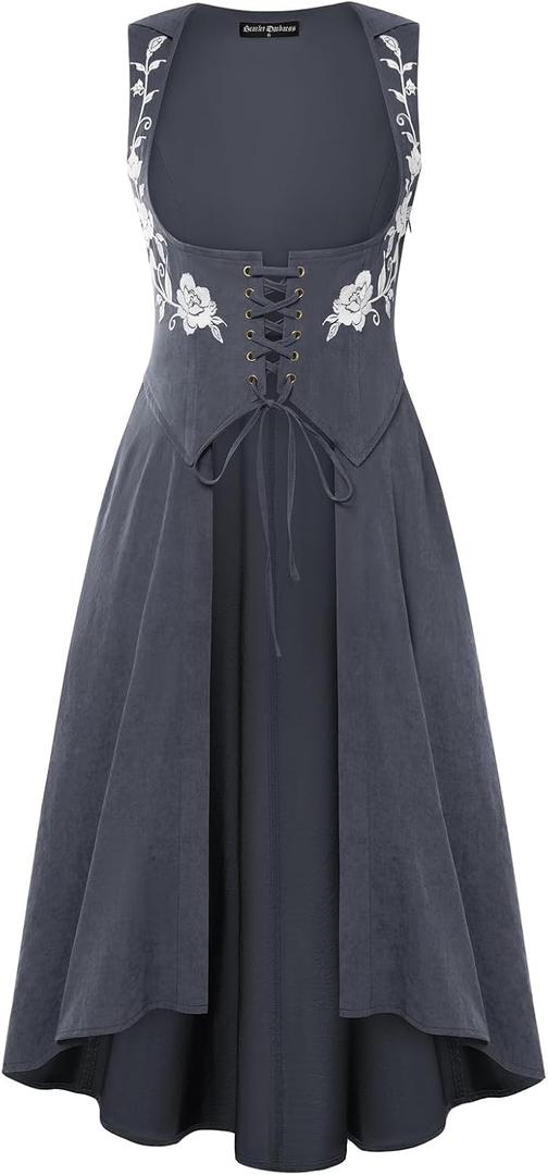 Scarlet Darkness Renaissance Hood Dress for Women Medieval Costume Underbust Pirate Dresses with Pockets (Large, Slate Gray)