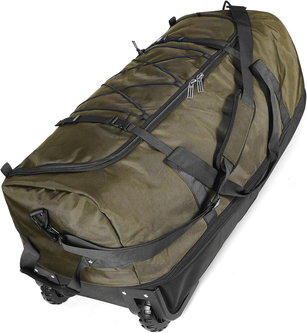 110L Expandable to 140L 32 Foldable Oxford Soft-Sided Rolling Duffle Bag with 2 Heavy-Duty Wheels,3 Large Compartments,Adjustable Shoulder Strap and Attached Organizer Pouch,Green
