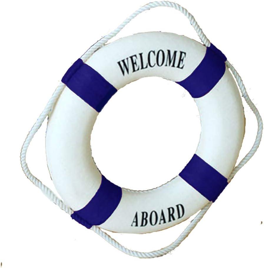 MorroMorn Lifebuoy Wall Hanging Decor - Welcome Aboard Mediterranean Style Home Decoration (Navy, 20")