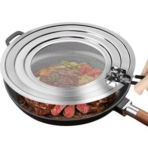 Stainless Steel Splatter Screen for Frying Pan - Grease Splatter Guard with Folding Handle - Cover Oil Splash from Bacon, Oil, or Deep Fryer - Food Strainer and Universal Cookware