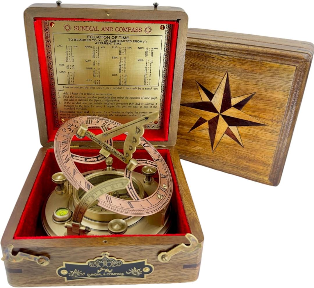 Top Grade 5-Inch Large Brass Nautical Sundial Compass  Perfectly Calibrated Antique Vintage Collectible | Timeless Love Gift for Him & Her  Ideal for Anniversary, Wedding & Fathers Day