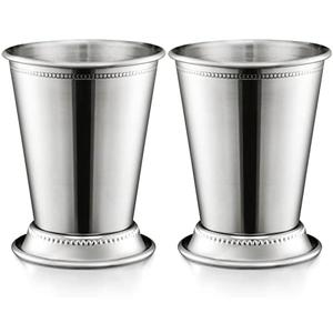ZEAYEA Set of 2 Mint Julep Cups, Classic Stainless Steel Glasses for Party Bar Home Restaurant, 12 oz Metal Cocktail Glasses for Beer Juice Beverage, Silver