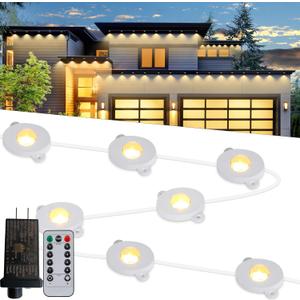 MERRIMAX M Permanent Christmas Outdoor Lights,50ft 36LED Eaves Lights with Remote,8 Modes Waterproof Outdoor Eave Connectable Christmas String Lights for Indoor Party (Warm White)
