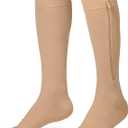 KEKING Zipper Compression Socks for Men Women, Open Toe, 20-30mmHg Firm Support Knee High Zipper Compression Stockings for Wide Calf - Varicose Veins, DVT, Shin Splints, Edema, Nursing, Beige L