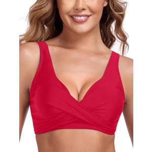 Ocean Blues Women's V-Neck Bikini Top Crisscross Front Bikini Top for Women Underwire Bathing Suit Top (Red, S)