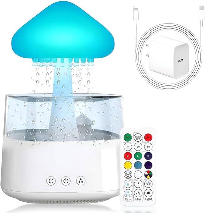 Raining Cloud Night Light with White Noise Remote Control Adapter Desk Fountain Bedroom Living Room for Sleeping Relaxing Gifts for Kids Boys Girls Men Women Birthday Holiday Christmas
