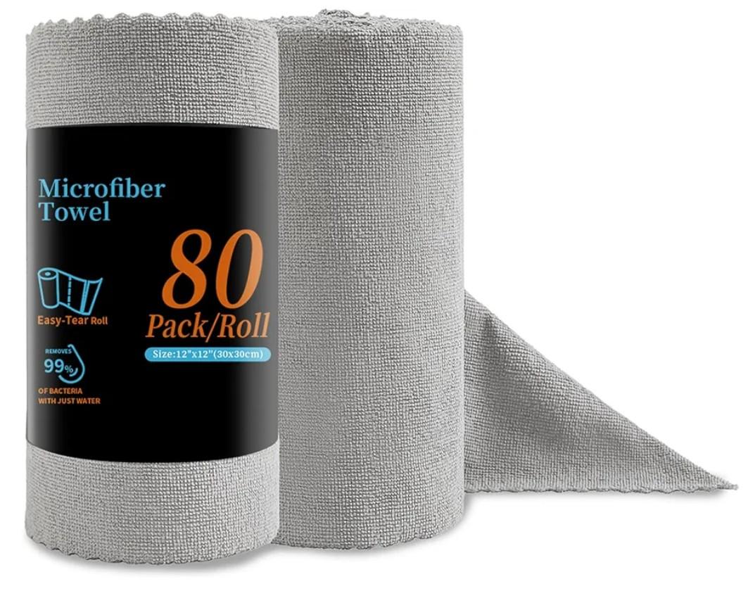 Jessy Home 80 Pack Reusable Paper Towels Grey Microfiber Cleaning Cloth Roll 12"x12" Microfiber Towels for Cars, Tear Away Cloth, Lint Free Rags for House, Kitchen,Window,Cleaning Supplies