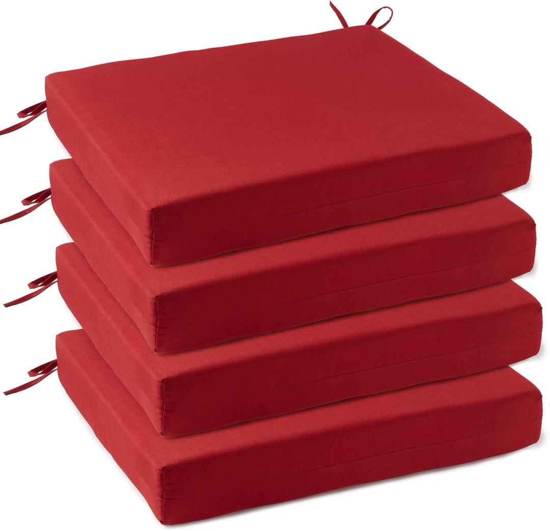 Bafode Patio Chair Cushions Set of 4, 18.5" x 16" x 3" Waterproof Outdoor Chair Cushions for Furniture, Seat Cushion with Ties, for Patio, Yard, Garden Dining Chair (Red)
