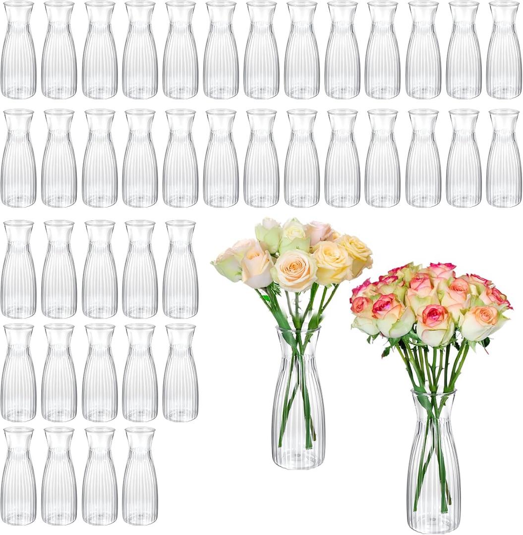 40Pcs Plastic Bud Vases Bulk Small Plastic Vases, Clear Container for Flowers Height Shatterproof Bud Vase, Mini Vintage Floral Vase for Home Decor, Living Room, Office Decoration, Party