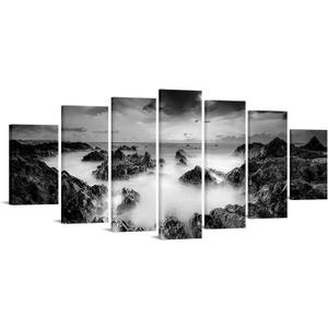 KREATIVE ARTS 7 Pieces Coastal Beach Canvas Wall Art Black and White Seaside Stone Wave Landscape Pictures Prints Ocean Painting Artwork for Bedroom Living Room Wall Decor 70" W x 32" H