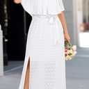 Pinup Fashion Women Plus Size Summer Dresses - Off The Shoulder Wedding Guest Eyelet Casual Maxi Dress Pockets (White, L)