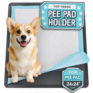 Skywin TidyFriend Dog Pee Pad Holder Tray - Fits Up to 24” x 24” Pee Pad Holder for Dogs - Stable Grip, Raised Edges, Quick-Wipe Silicone Surface Dog Pad Holder for Indoor Flooring Protection (Black)