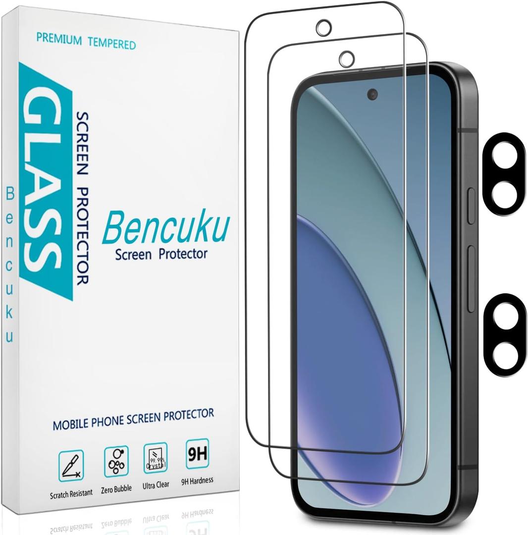 2 Pack Screen Protector for Google Pixel 9a with 2 Pack Camera Lens Protector, 9H Tempered Glass, Anti Scratch, Bubble Free (Google 9a 6.3-inch, Clear)