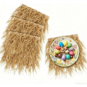 XLX TURF Fake Hay Table Placemats, Realistic Artificial Thatch Straw Mats for Easter Party, Western, Jungle Safari, Wild One Birthday, Baby Shower Rustic Grass Crafts Table Decor - 13"x13", 4 Pack Yellow