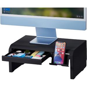 Bostitch Konnect Adjustable Monitor Riser with Drawer & Cell Phone Holder, Laptop Stand for Desk, 4 Height Levels, Cable Management & Rubber Feet (Black)