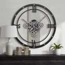 Micasso 24 inch Large Real Moving Gears Wall Clock, Oversized Vintage Solid Wood Farmhouse Silent Clock, Non-Ticking Battery Operated Wall Clocks for Office,Living Room,Kitchen. (24*24 Inch, Gray)