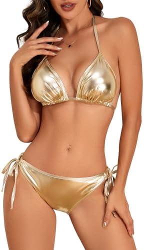 Century Star Women Tie Side Bottom Padded Top Triangle Bikini String Bathing Suit Two Piece Swimsuit S