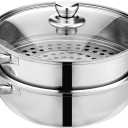 Steamer Pot for Cooking 11 inch Steamer Pot, 2-tier Multipurpose 18/8 Stainless Steel Steam Pot Cookware with Lid for Vegetable, Dumpling, Stock, Sauce, Food