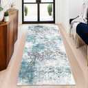 Modern Abstract 2x8 Washable Hallway Runner Rug, Non-Skid Soft Kitchen Runner Rugs for Entryway Laundry Room Living (Cyan/Multicolor)