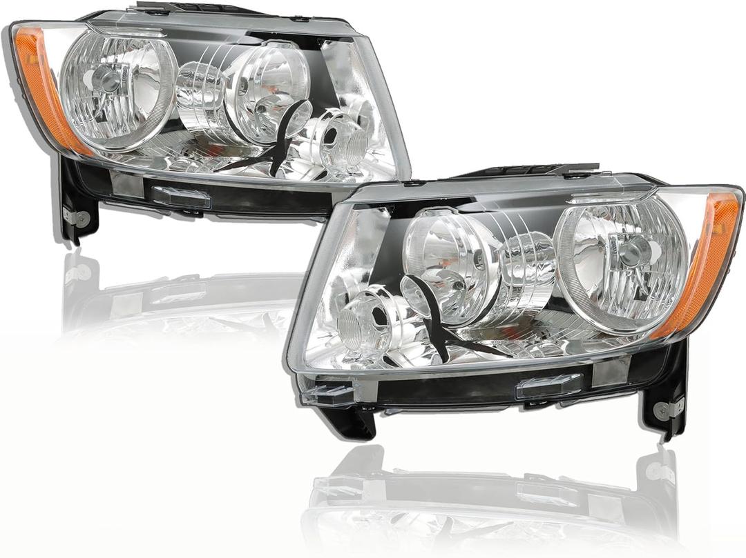 munirater RH & LH Headlights Replacement for G-rand Chero-kee 2011-2013 / Com-pass 2011-2017 Halogen Headlamp Assembly Driver and Passenger Side