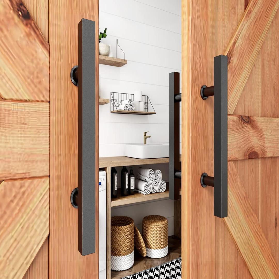 Barn Door Pull Handle, 18" Square H-Shape Double-Side, Dual Use Glass Door Wooden Door, Matte Black Sliding Barn Door Shower Door 2 Pack