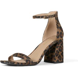 Amazon Essentials Women's Ankle Strap Block Heel Nola Sandals, Leopard Faux Suede, 9.5