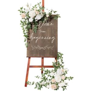 Ling's Moment 2pcs Wedding Flowers Garland Artificial Floral Swag Arch Decorations Rose Greenery Arrangements White & Sage Ceremony Reception Garden Easel Wall Entryway Outdoor Board(NOT Include Sign)