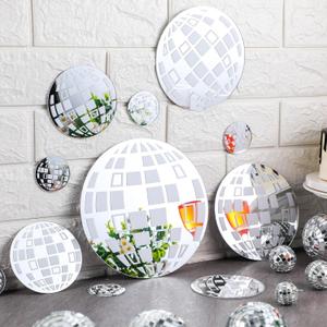 Yousoontic 12 Pcs Acrylic Disco Mirror Wall Decor Disco Ball Graduation Night Party Wall Decor Stickers Acrylic Round Mirror Trendy Room 80s Party Funky for Home Living Room Bedroom Bathroom