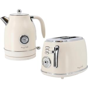 MegaChef 1.7 Quart Electric Tea Kettle and 2 Slice Toaster Combo in Matte Cream (Cream) (One Size)