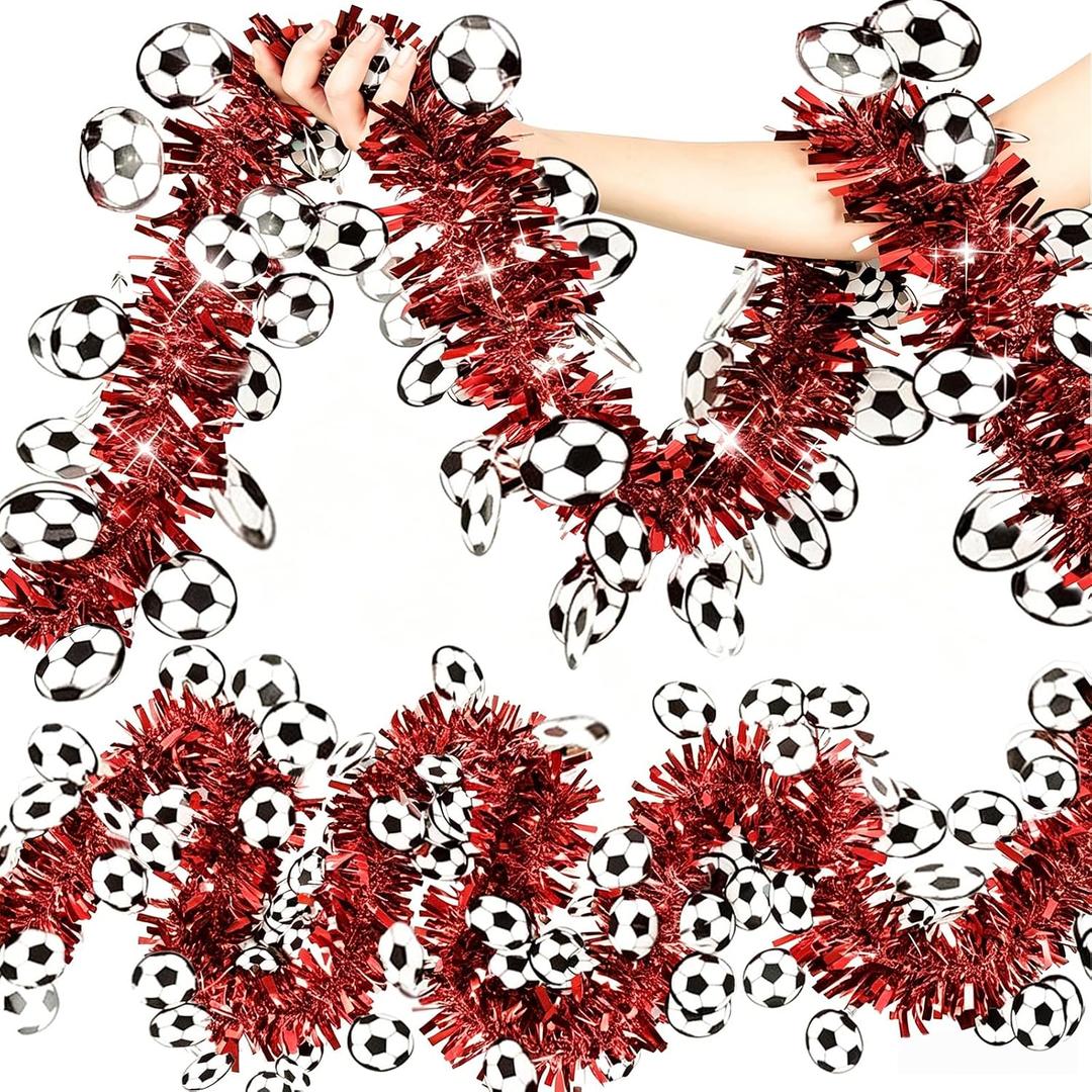 2026 World Soccer Party Decorations Soccer Tinsel Garland 50ft | Great for Watch Parties, Stadium Tailgates, Soccer Birthday Party, Home Bars. Football Themed Decoration for Soccer Fans