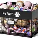 qeerable Dog Toy Basket - Metal Large Dog Toy Box for Small Dog - Dog Toy Storage Bin for Pet - Personalized Large Dog Toy Basket for Puppy and Pet- Dog Toy Organizer Holder Boxes for Living Room (black)