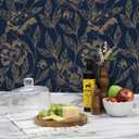 2 x Vinjiasin Peel and Stick Wallpaper Blue and Gold Wallpaper Floral Contact Paper Vintage Removable Self Adhesive Wall Paper for Bathroom Bedroom 17.3"x 78.7"