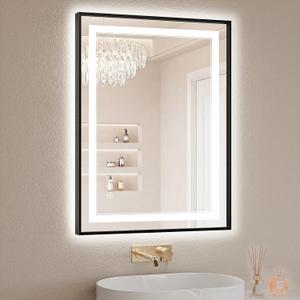 24"x32" LED Bathroom Mirror with Lights, Front & Backlit, Anti-Fog, Dimmable, 3 Color Temperature, CRI 90+, LED Mirror for Bathroom with Premium Full Aluminum Frame, Touch Control with Memory