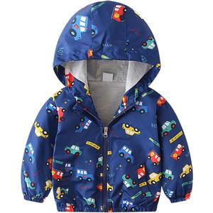 FYMNSI Toddler Baby Boys Girls Hooded Jacket Windbreaker Lightweight Dinosaur Print Coat Autumn Long Sleeve Windproof Outwear (12-18 Months, Dark Blue - Cars)