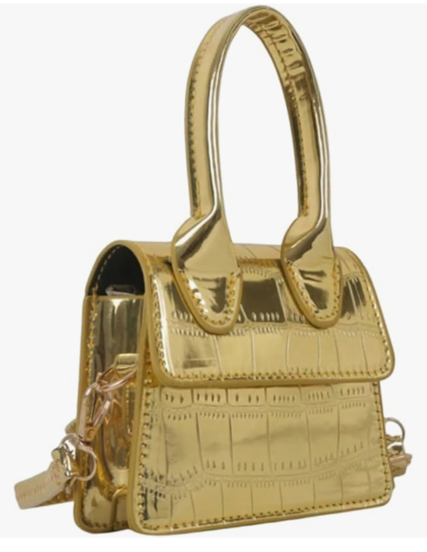 GORGLITTER Women's Crocodile Embossed Mini Square Bag Metallic Top Handle Crossbody Handbag Flap Clutch Bags