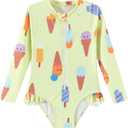 LIZENS Girls' One-Piece Swimwear Rash Guard Swimsuit Zipper Bathing Suits Long Sleeve Ruffle Girl Full Cover Flower Print