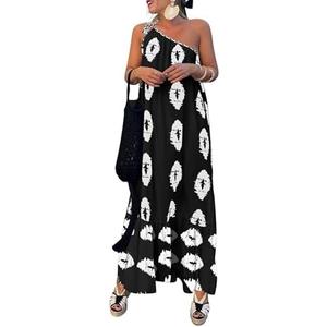 PRETTYGARDEN Women's 2026 Summer One Shoulder Maxi Dress Printed Flowy Boho Long Sundresses Spring Beach Vacation Clothes Medium, Black White Floral