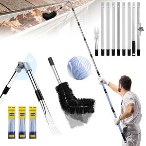13FT Gutter Cleaning Tools From the Ground, No Ladder Needed - Adjustable Gutter Cleaner Pole with Replaceable Brush & Shovel for Roof Rain Gutters Cleans Leaves and Debris with Grip Tapes