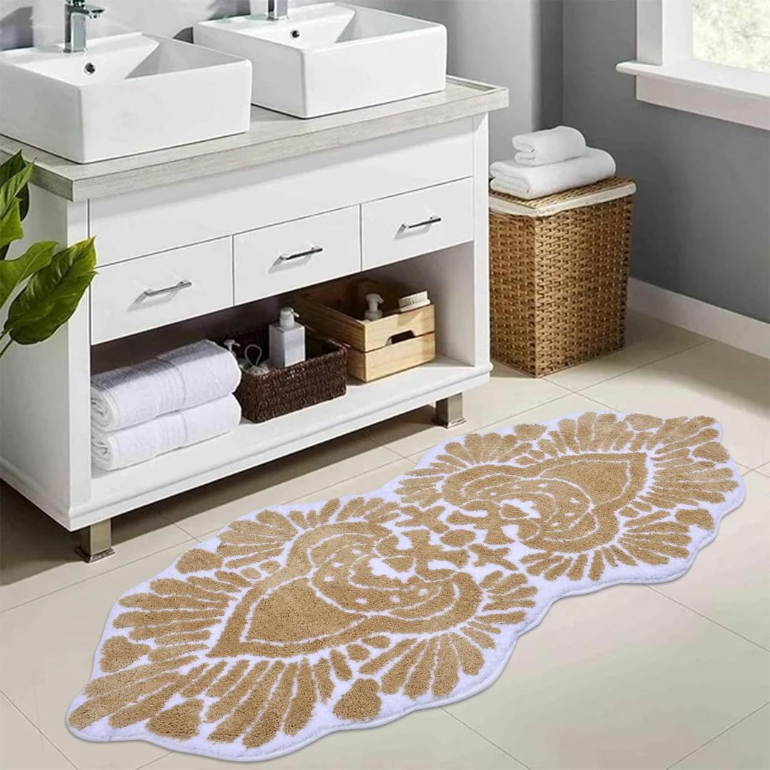 Bathroom Runner Rug 24x60 Non Slip Absorbent Bath Mats Long Bathroom Rugs Machine Washable Carpet Runner Rug for Hallway Shower Beige