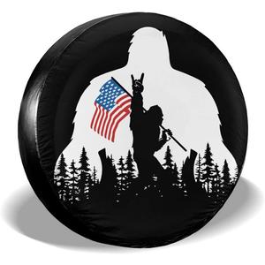 Bigfoot American Flag Camping Spare Tire Cover Wheel Protectors Weatherproof Wheel Covers Universal Fit for Trailer Rv SUV Truck Camper Travel Trailers Accessories 16"  (16" fits for tire Diameter 76-79cm/30-31.5in)