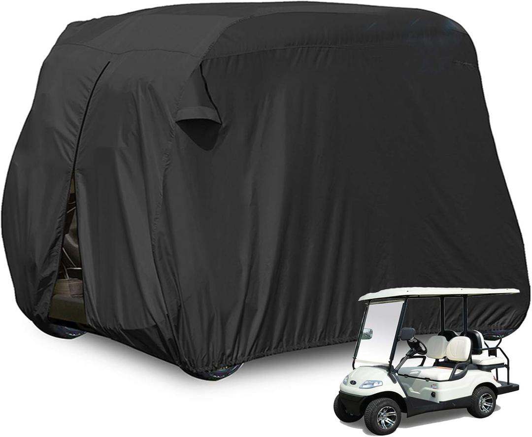 moveland 4 Passenger Golf Cart Cover Outdoor Accessories | Waterproof Dust, Extra PVC Coating Custom Cart Cover Compatible with EZ GO, Club Car, Yamaha (Black)