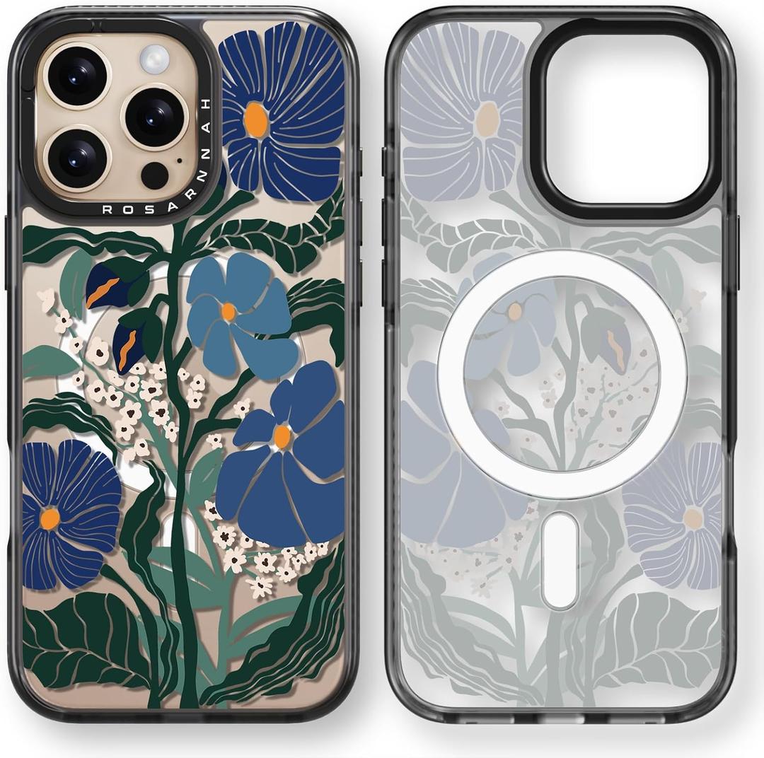 Magnetic for iPhone 16 Pro Magsafe Case Cute - Durable Shockproof 6.6 ft Drop Impact Phone Case - Black Funny Passiflora Caerulea Design for iPhone 16 Pro 6.3"