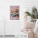 Funny Animal Canvas Wall Art Cute Dog Reading Books In Bed Posters Vintage Trendy Pink Preppy Print Painting Picture Pet Lovers Wall Decor for Girls Bedroom Living Room Bathroom 12x18inch Framed